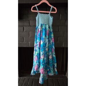 Children's Place Blue Smocked Floral Hi-Lo Ruffle Sleeveless Maxi Dress size 7/8